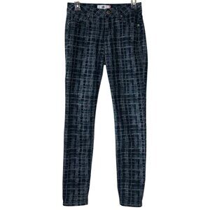 Women's CABI Curvy Skinny Jeans Tie Dye Blue Purple Plaid Cotton Blend Size 2